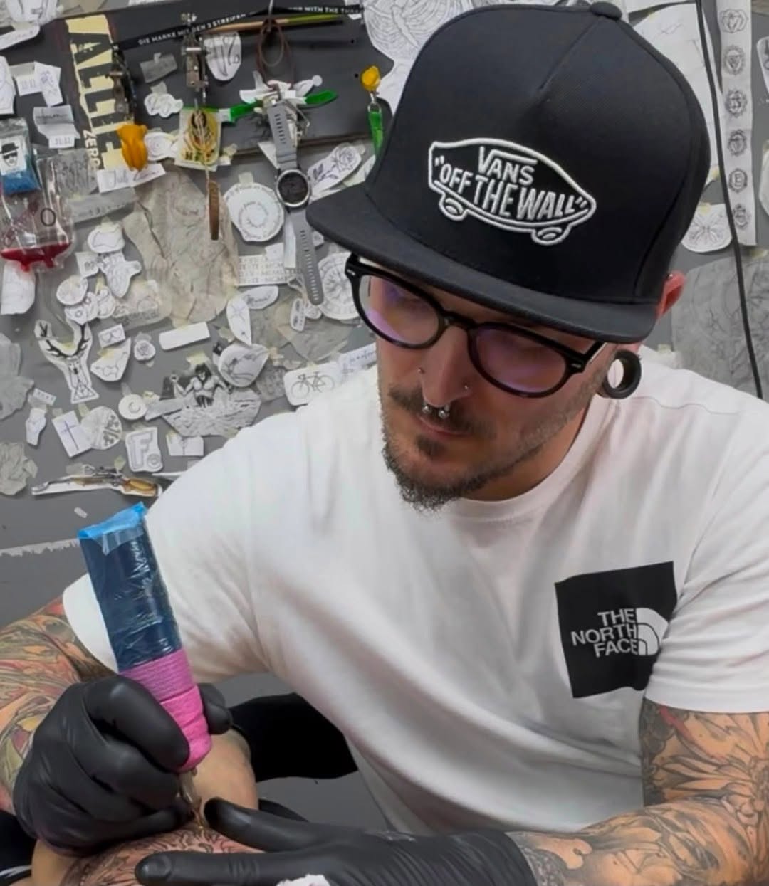 Tattoo artist at work in Pirates Studio, Torrevieja